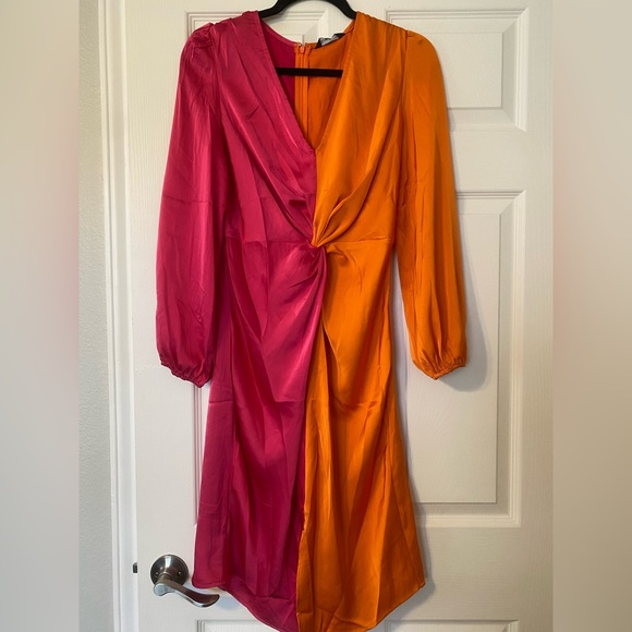 Fushia-Orange Twist Front Dress - Picture 5 of 5